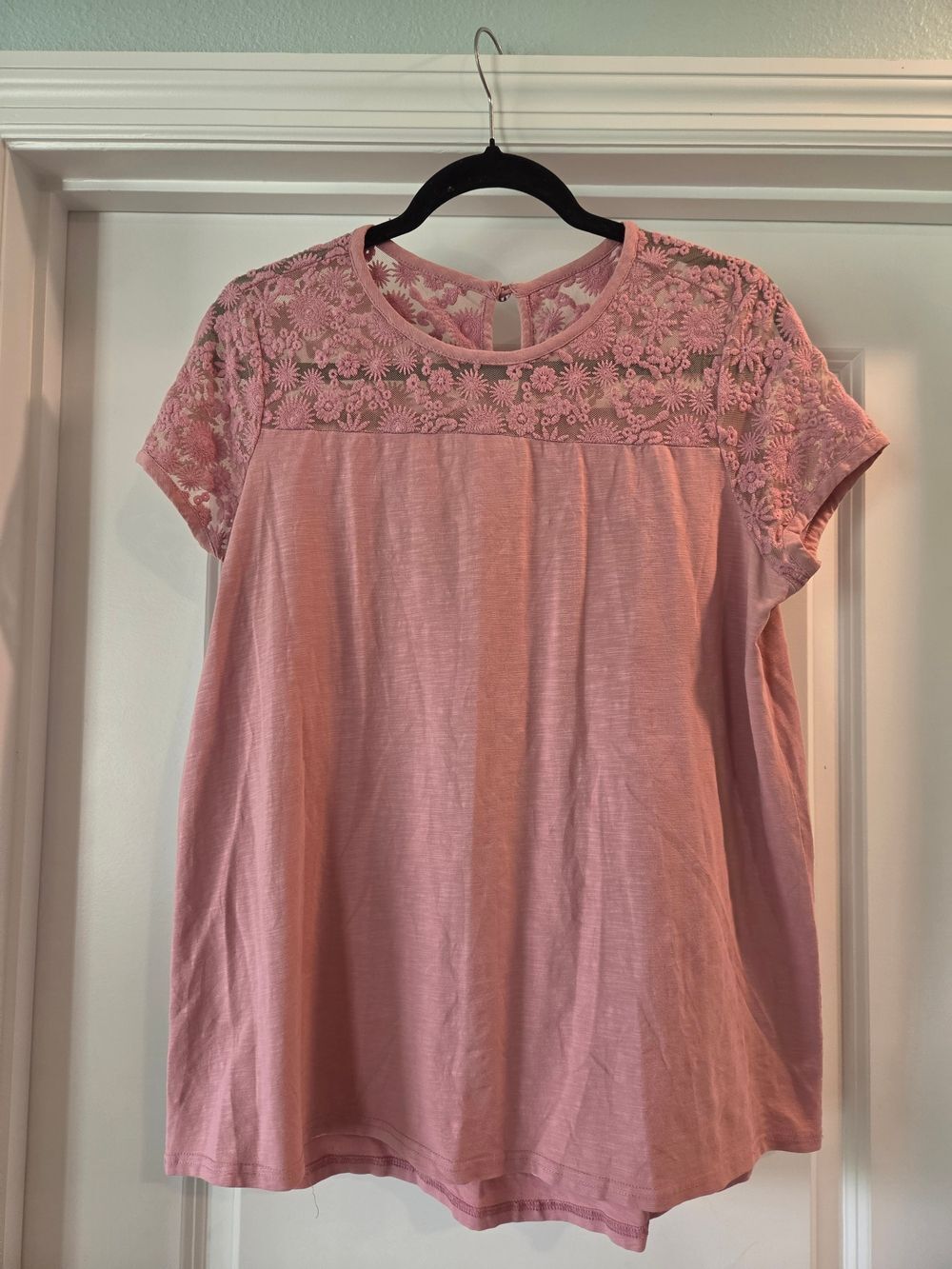 Matilda Jane Lace Yoke Blush Pink Short Sleeve Boho Top Medium - Picture 2 of 4
